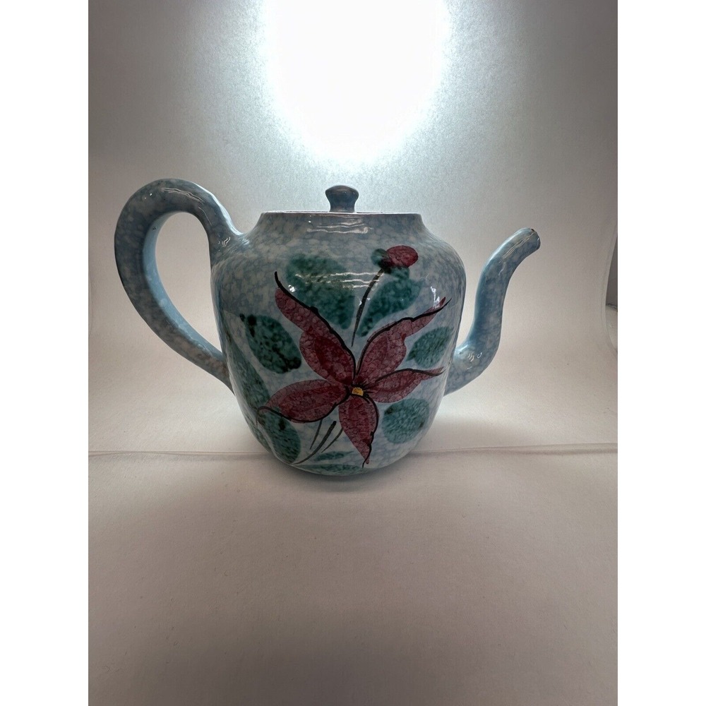 Blue Majolica Type Teapot Italian Limited Piece Signed Italy Unknown‎ Age